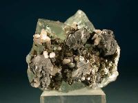 Photo 1/2 : Green fluorite, pyrite and calcite